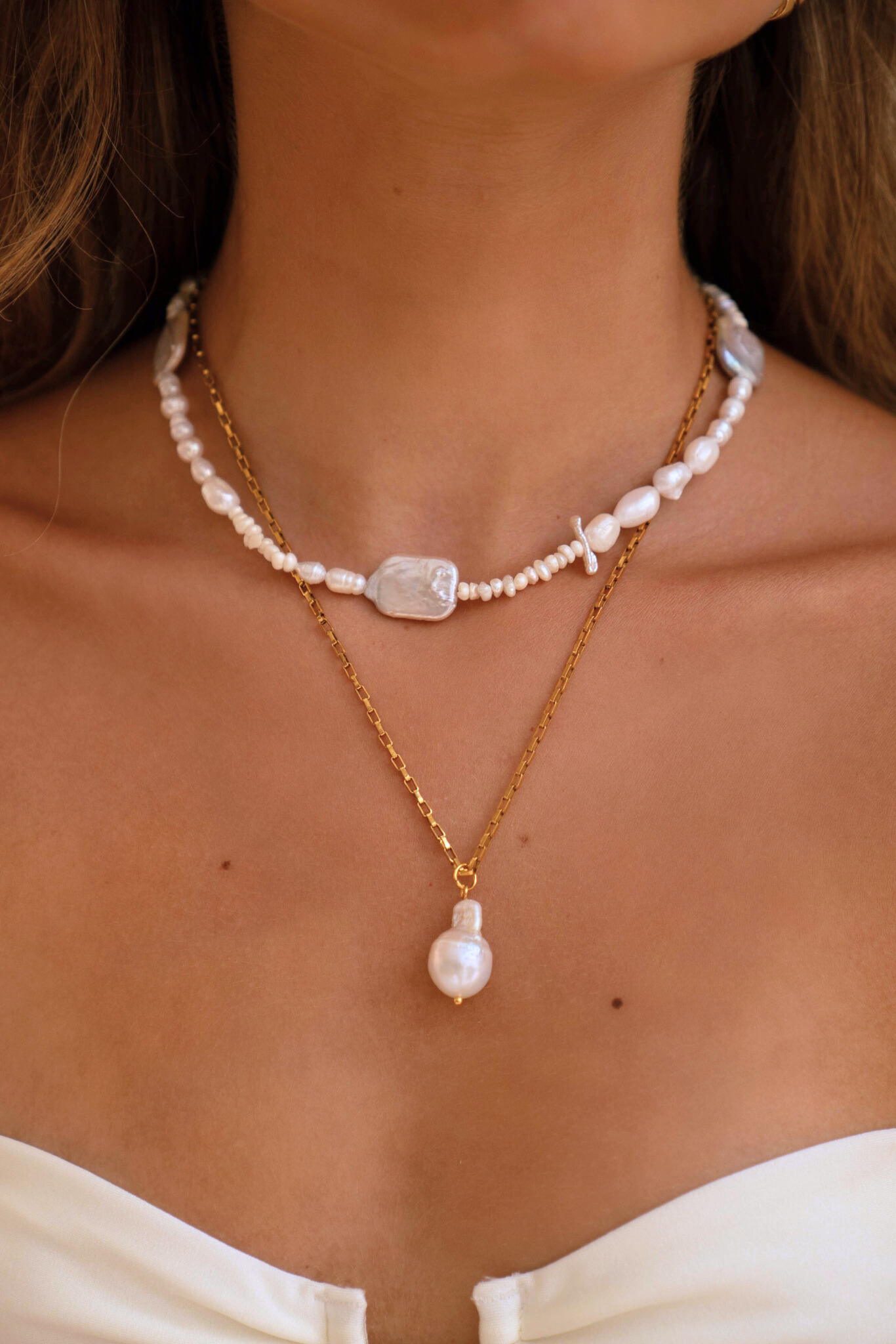 Ares 18k Gold Plated Baroque Pearl Beaded Necklace