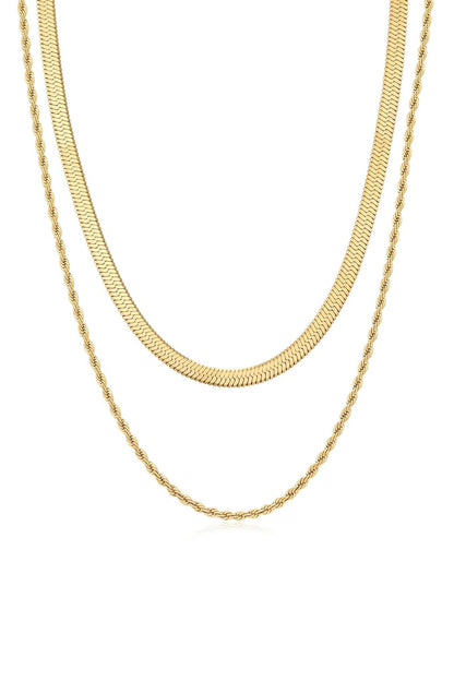  Freya 18k Gold Plated Herringbone Layered Rope Chain Necklace 