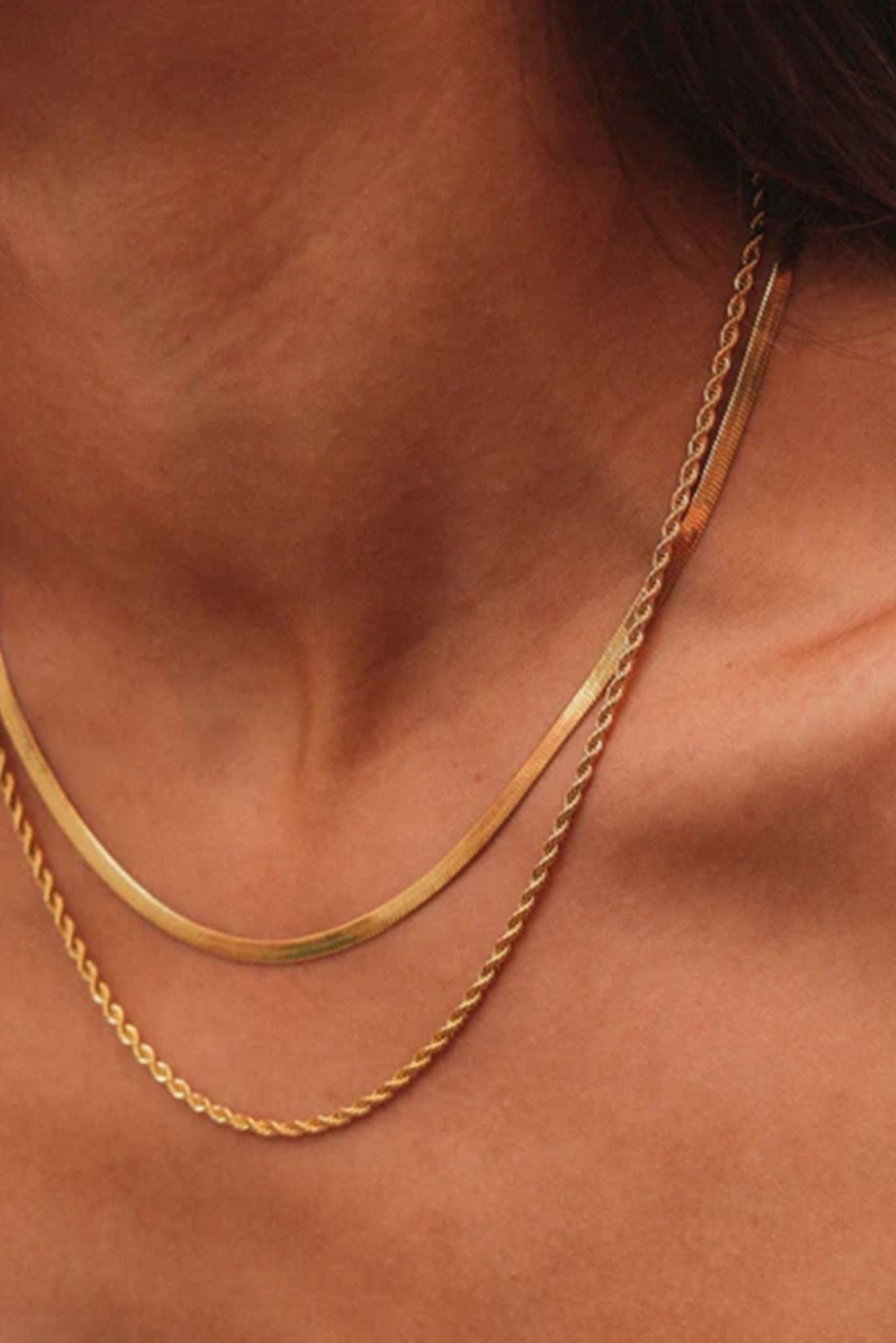  Freya 18k Gold Plated Herringbone Layered Rope Chain Necklace 