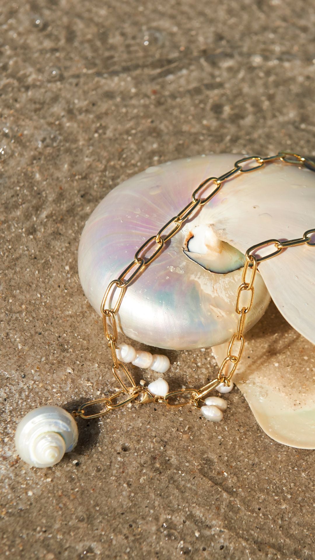 Laís 18k Gold Plated Shell Pearl Pendant Paperclip Chain Necklace