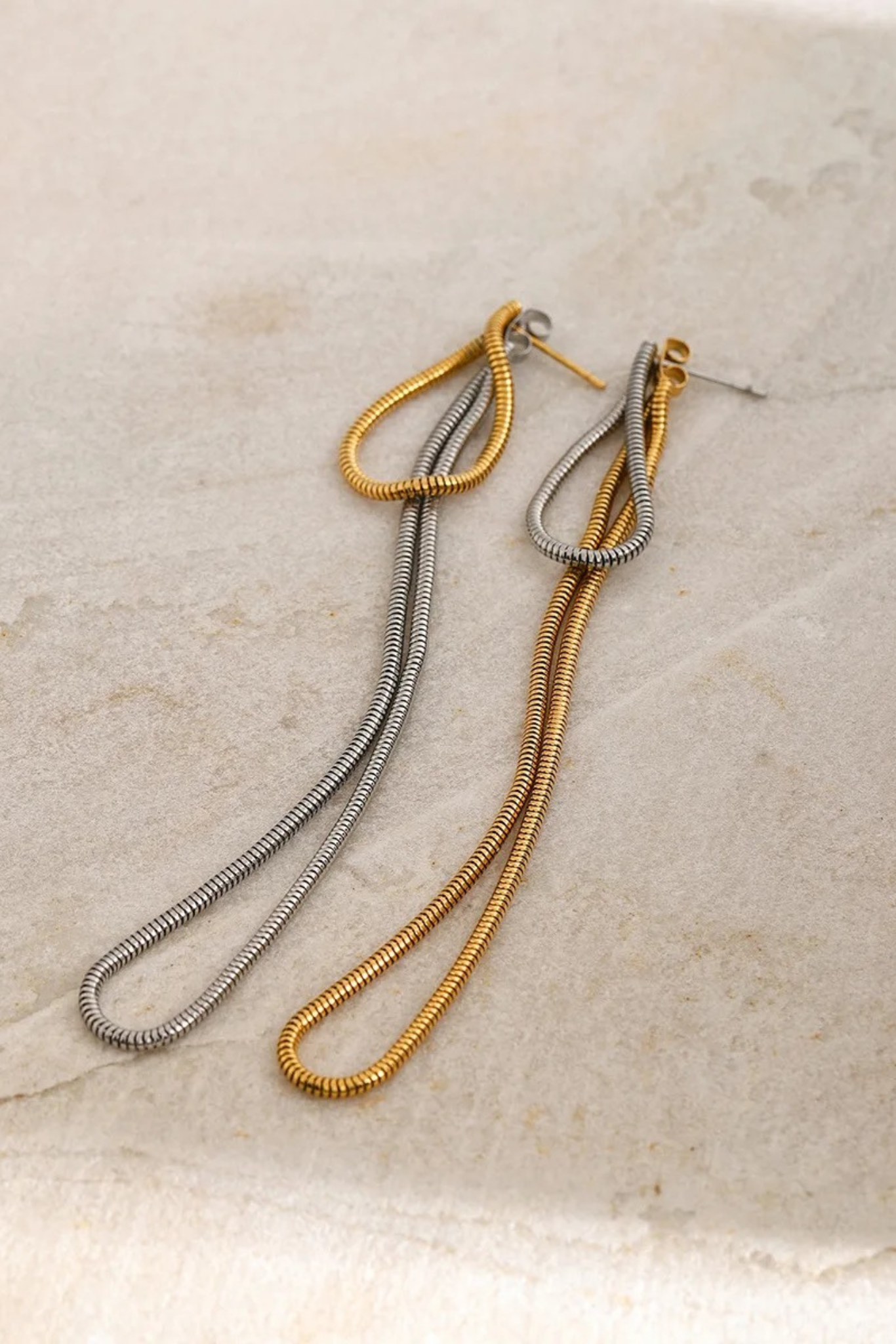 Rayna 18k Gold Plated Flex Snake Chain Drop Earrings