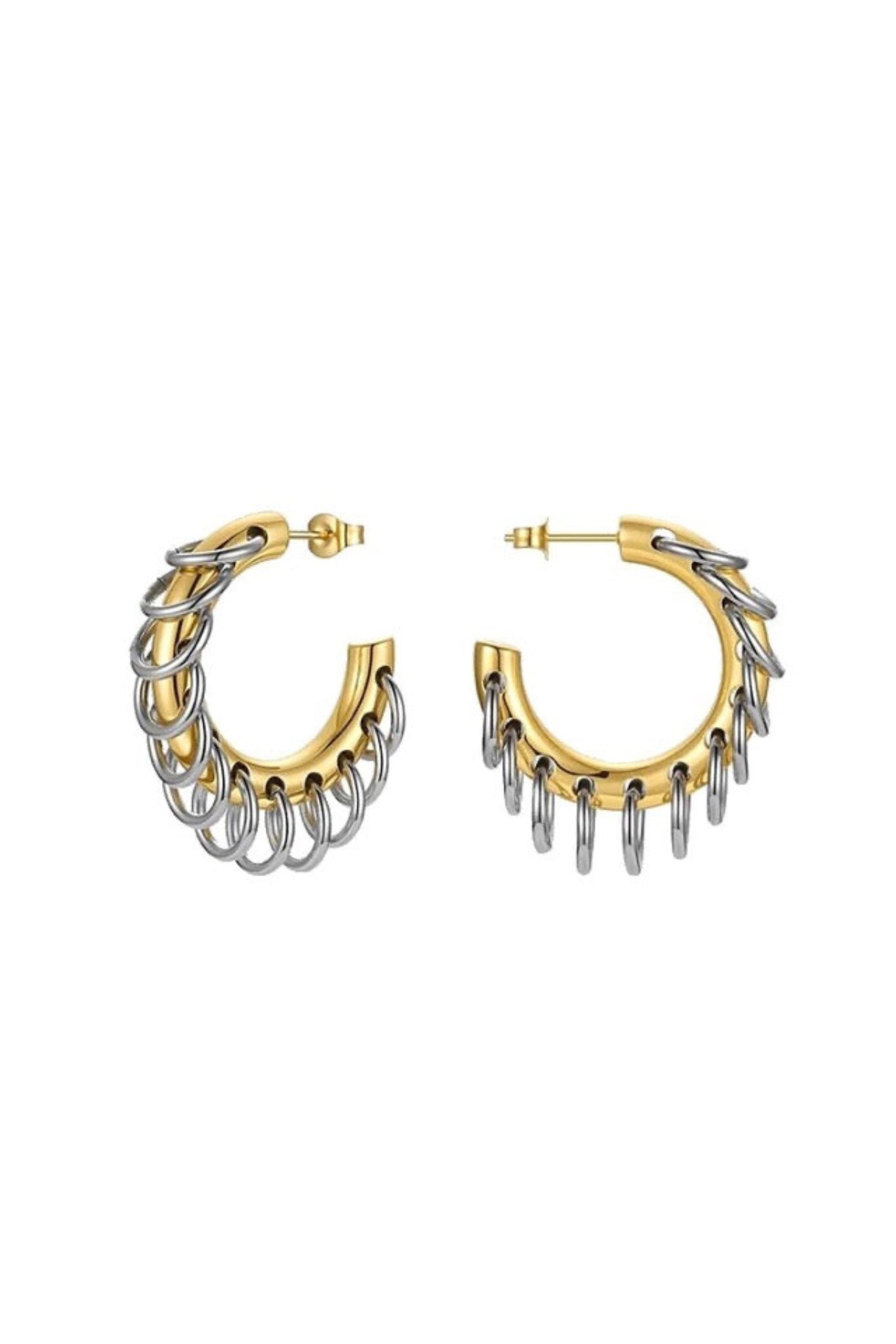 Xavia 18k Gold Plated Pierced Two-Tone Hoop Earrings-Large