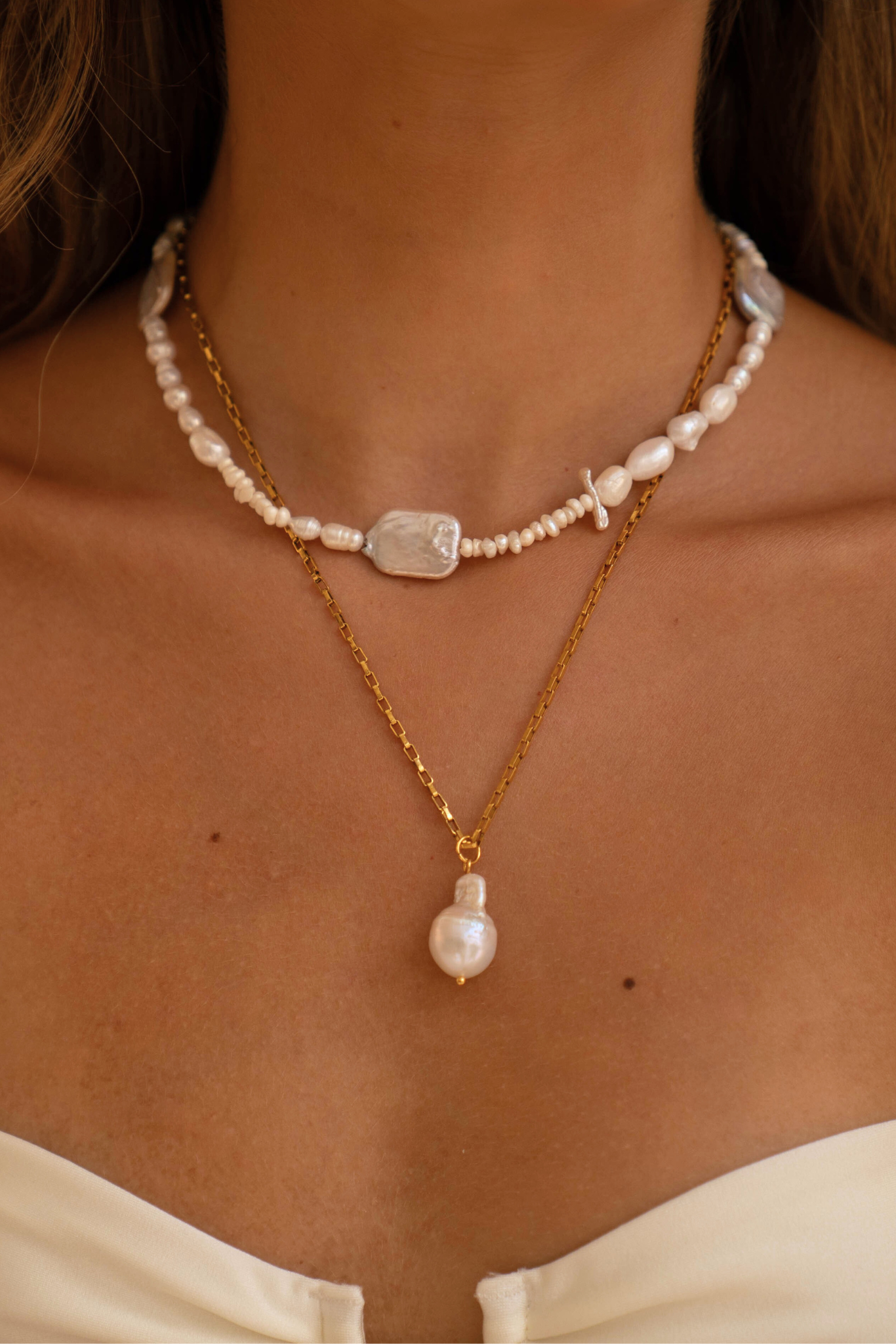 Ares 18k Gold Plated Baroque Pearl Beaded Necklace