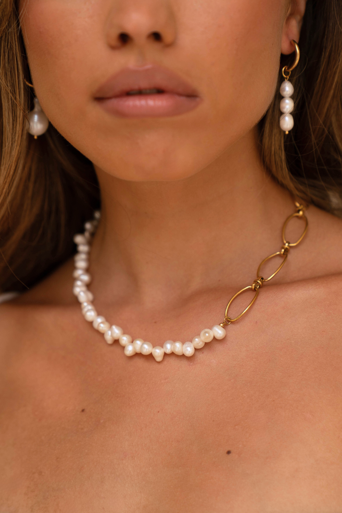 Ximena 18k Gold Plated Pearl Chain Choker