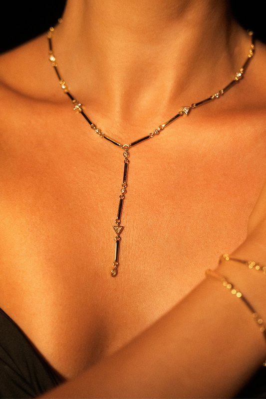 Cia 18k Gold Plated Bezel Lariat Chain Necklace